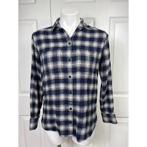 Madewell women's Dark Blue Plaid Long Sleeve Flannel Shirt Size Small Button Up
